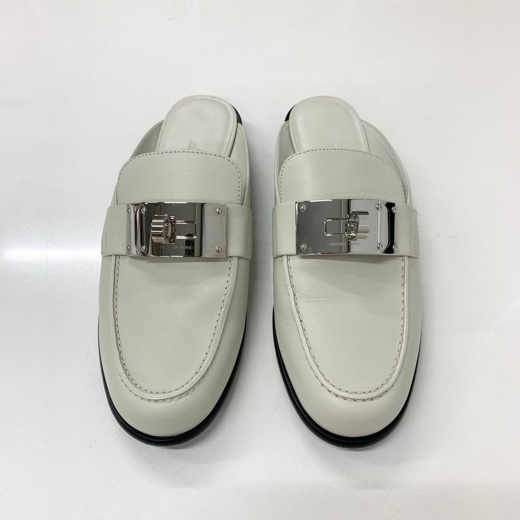 Hermes Jota Leather Kelly Mules Off White — view 2