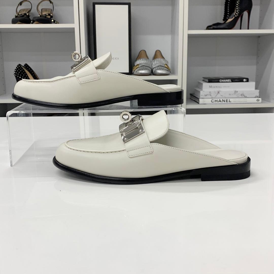 Hermes Jota Leather Kelly Mules Off White — view 3