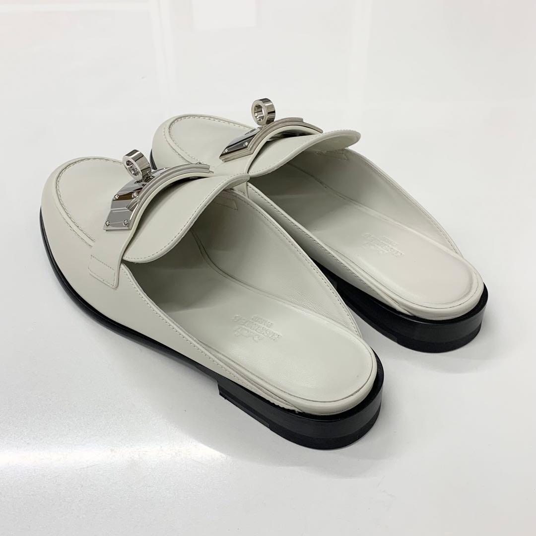 Hermes Jota Leather Kelly Mules Off White — view 4