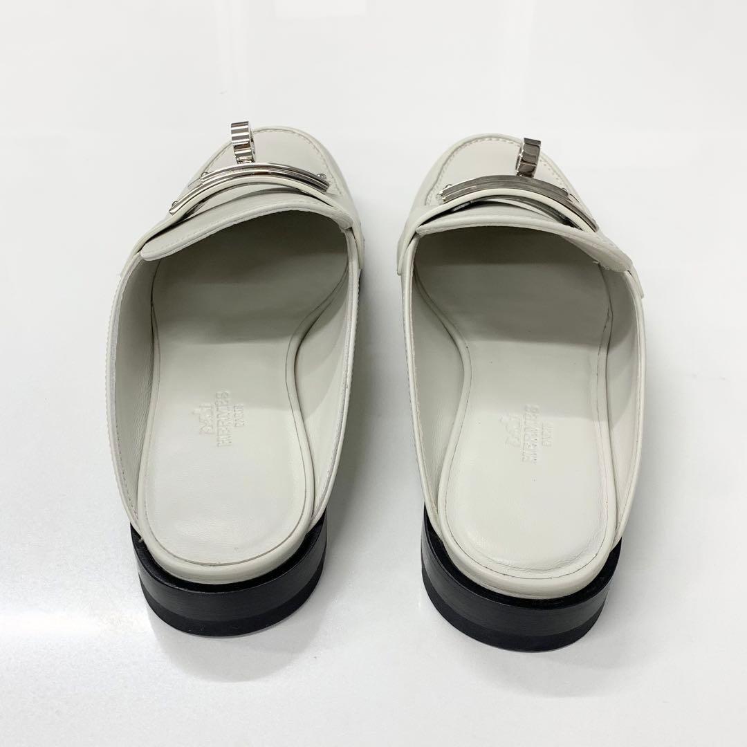 Hermes Jota Leather Kelly Mules Off White — view 5