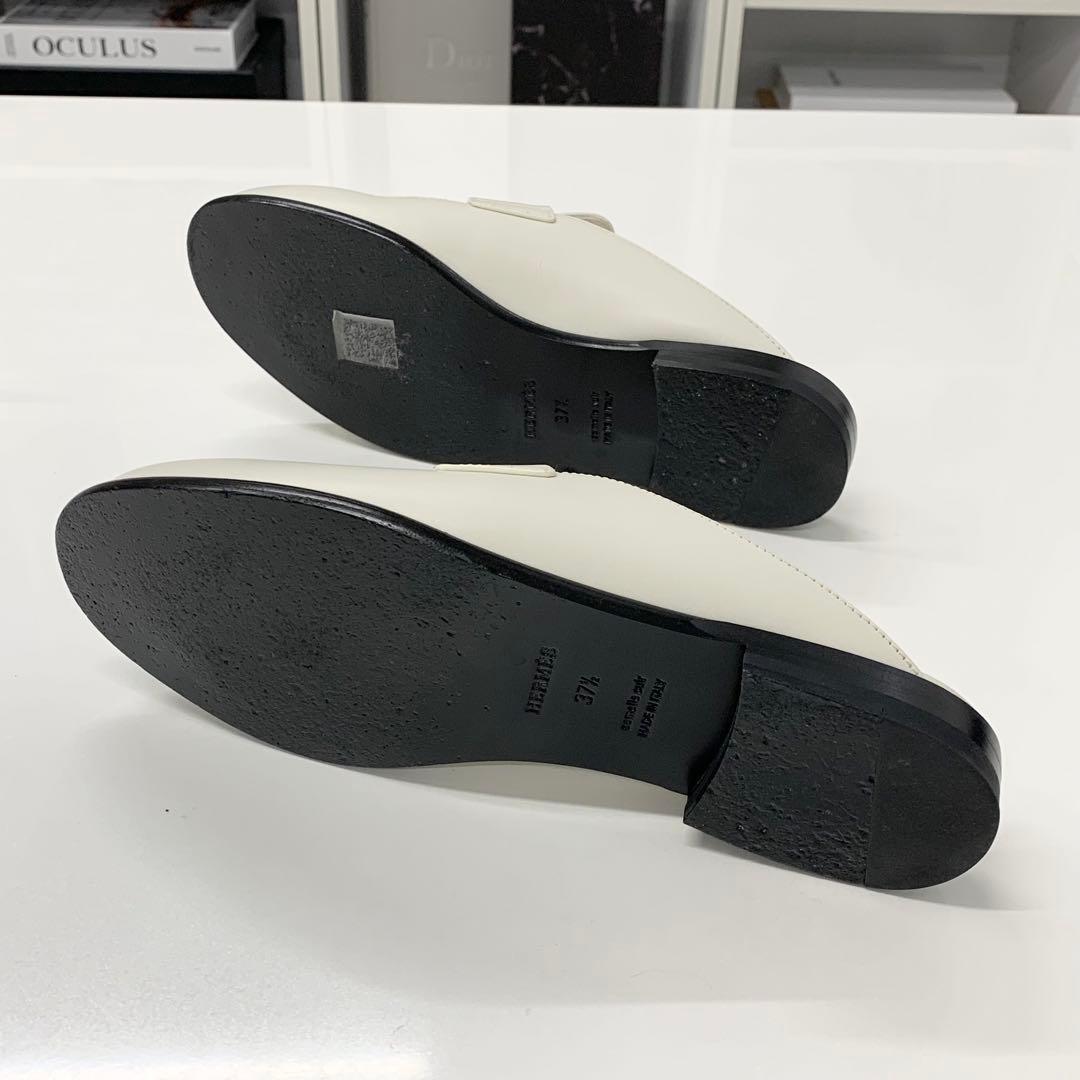 Hermes Jota Leather Kelly Mules Off White — view 6