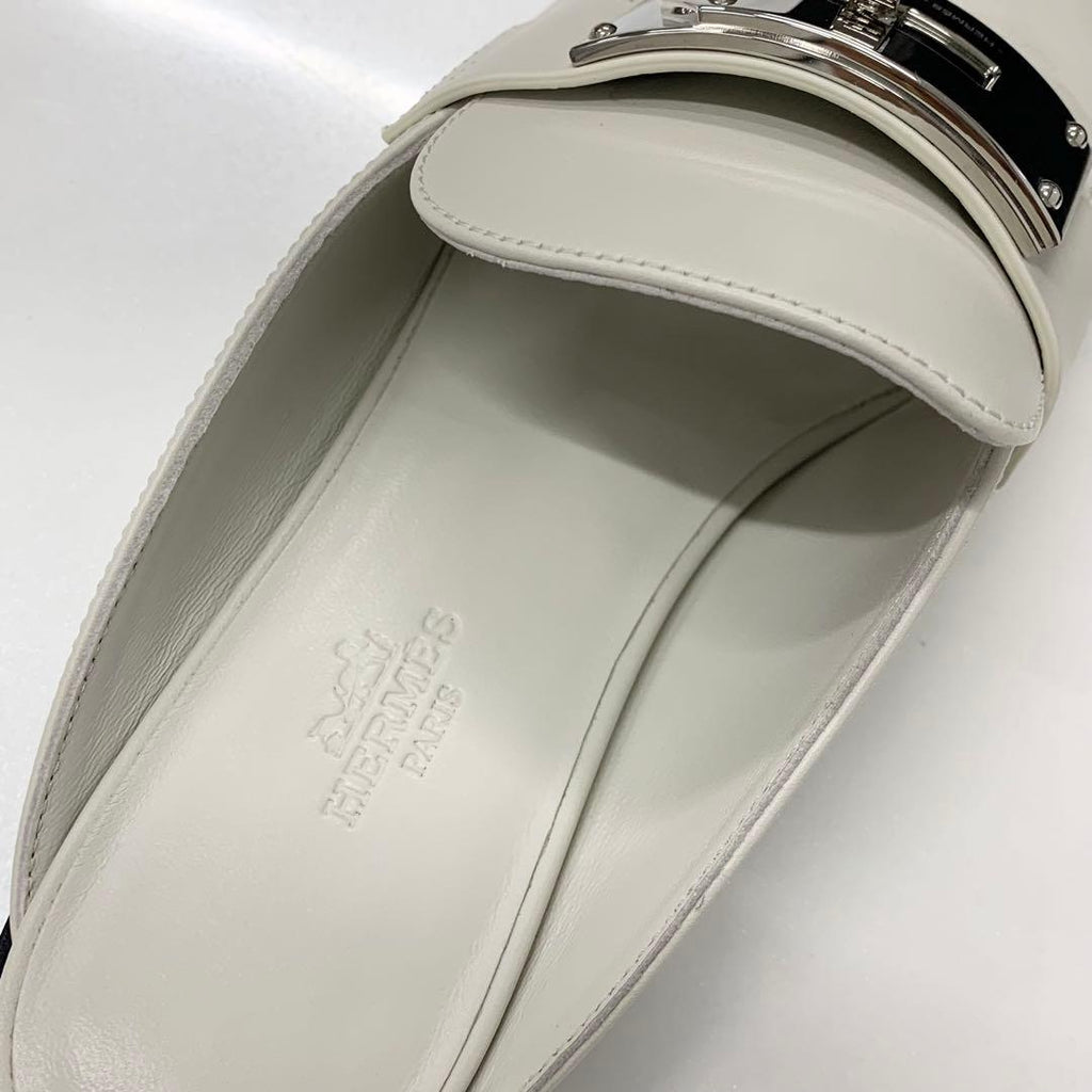 Hermes Jota Leather Kelly Mules Off White — view 7