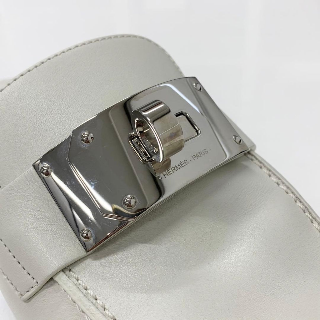 Hermes Jota Leather Kelly Mules Off White — view 9