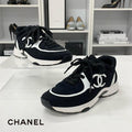 Chanel CC Logo Fabric Sneakers Black White