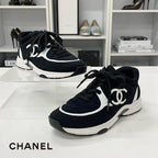 Chanel CC Logo Fabric Sneakers Black White