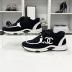Chanel CC Logo Fabric Sneakers Black White — view 2
