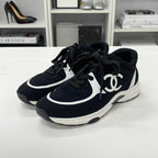 Chanel CC Logo Fabric Sneakers Black White — view 3
