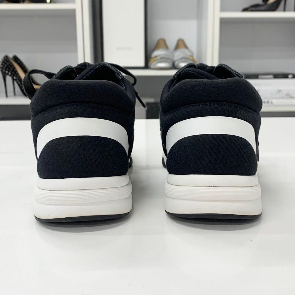 Chanel CC Logo Fabric Sneakers Black White — view 6