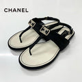 Chanel CC Logo Satin Rhinestone Thong Sandals Black