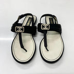 Chanel CC Logo Satin Rhinestone Thong Sandals Black — view 2