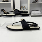 Chanel CC Logo Satin Rhinestone Thong Sandals Black — view 3