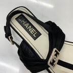Chanel CC Logo Satin Rhinestone Thong Sandals Black — view 7