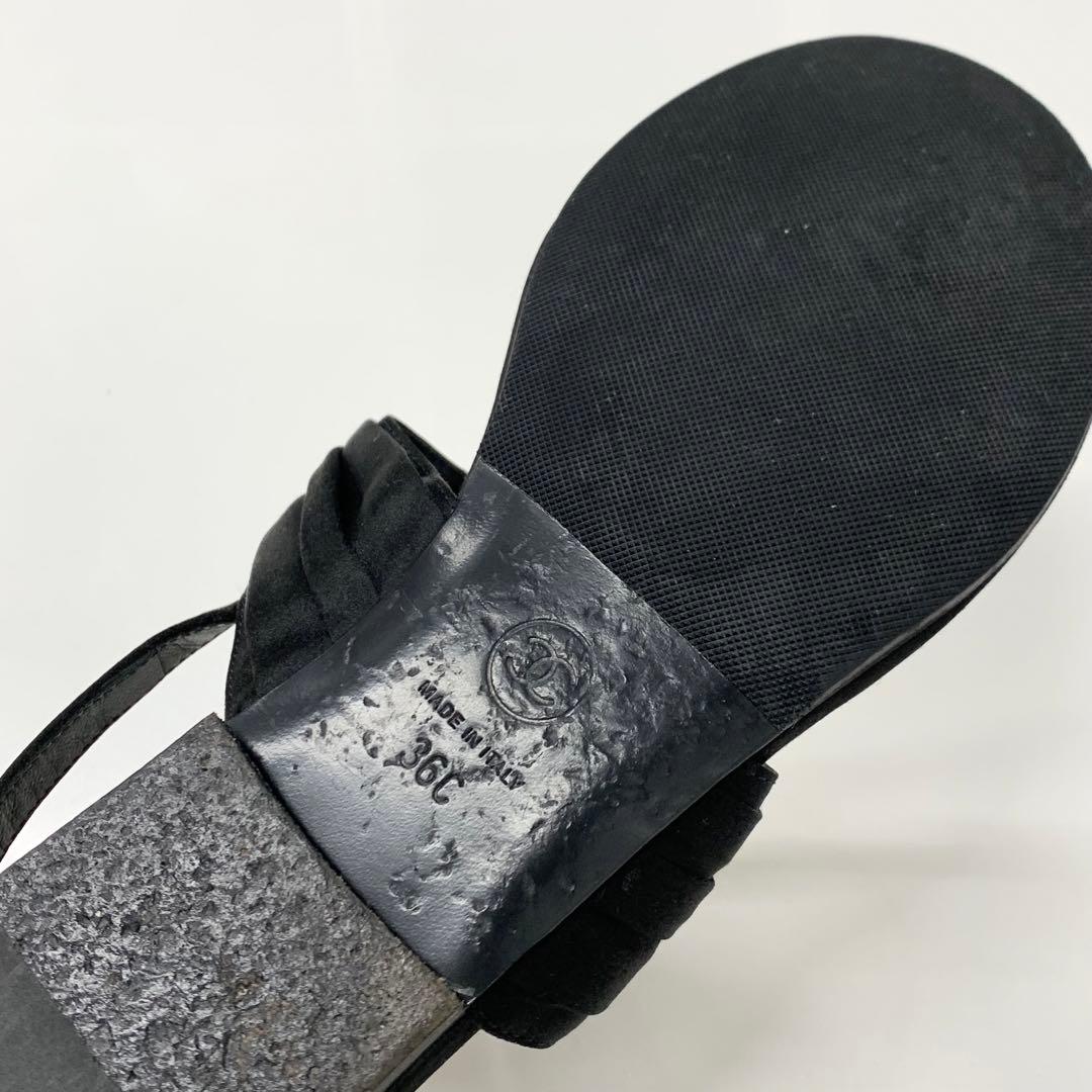 Chanel CC Logo Satin Rhinestone Thong Sandals Black — view 8