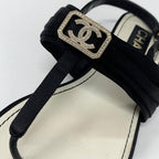 Chanel CC Logo Satin Rhinestone Thong Sandals Black — view 9