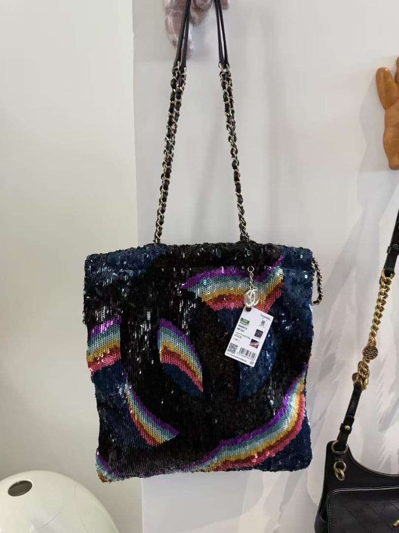 Chanel Sequin Chain Tote Bag Multicolor