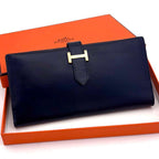 Hermes Bearn Classic Box Calf Navy Blue Wallet Bifold