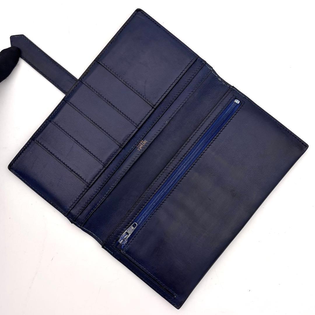 Hermes Bearn Classic Box Calf Navy Blue Wallet Bifold — view 3