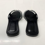 Hermes Oran Leather Sandals Silver Black — view 5