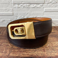 Celine Leather Triomphe Buckle Gold Belt Brown