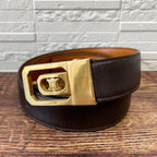 Celine Leather Triomphe Buckle Gold Belt Brown