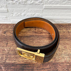 Celine Leather Triomphe Buckle Gold Belt Brown — view 3