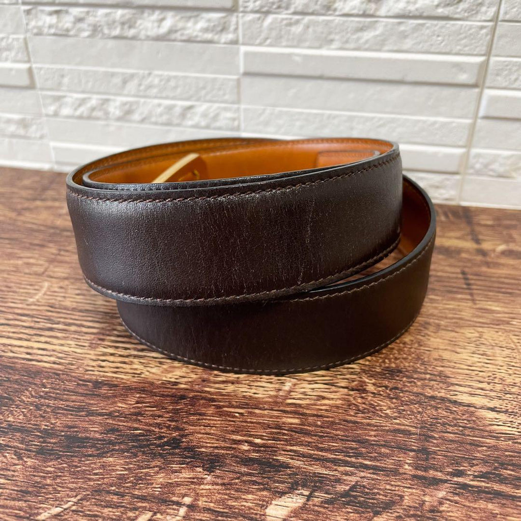 Celine Leather Triomphe Buckle Gold Belt Brown — view 4