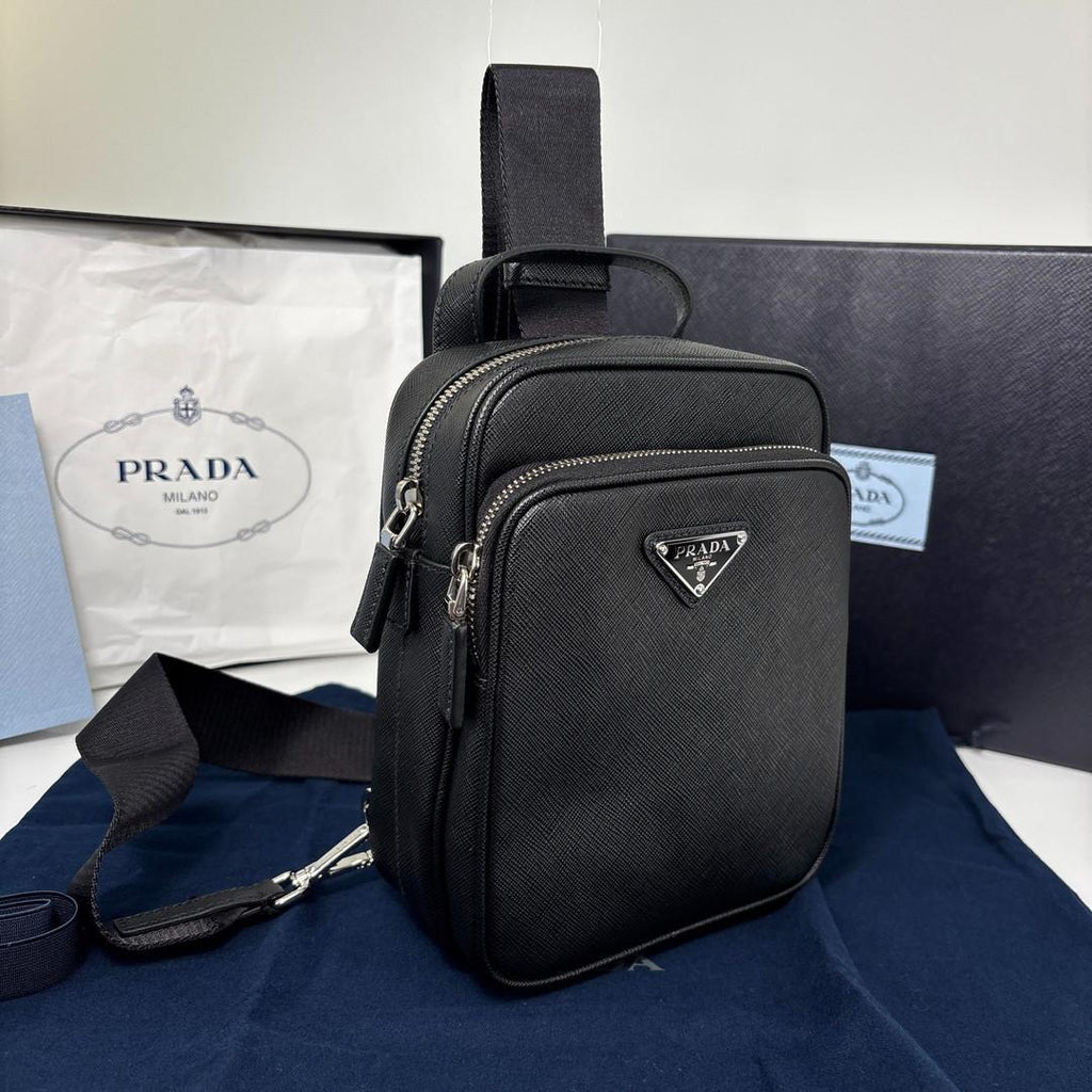 Prada Saffiano Leather Shoulder Bag Black — view 3