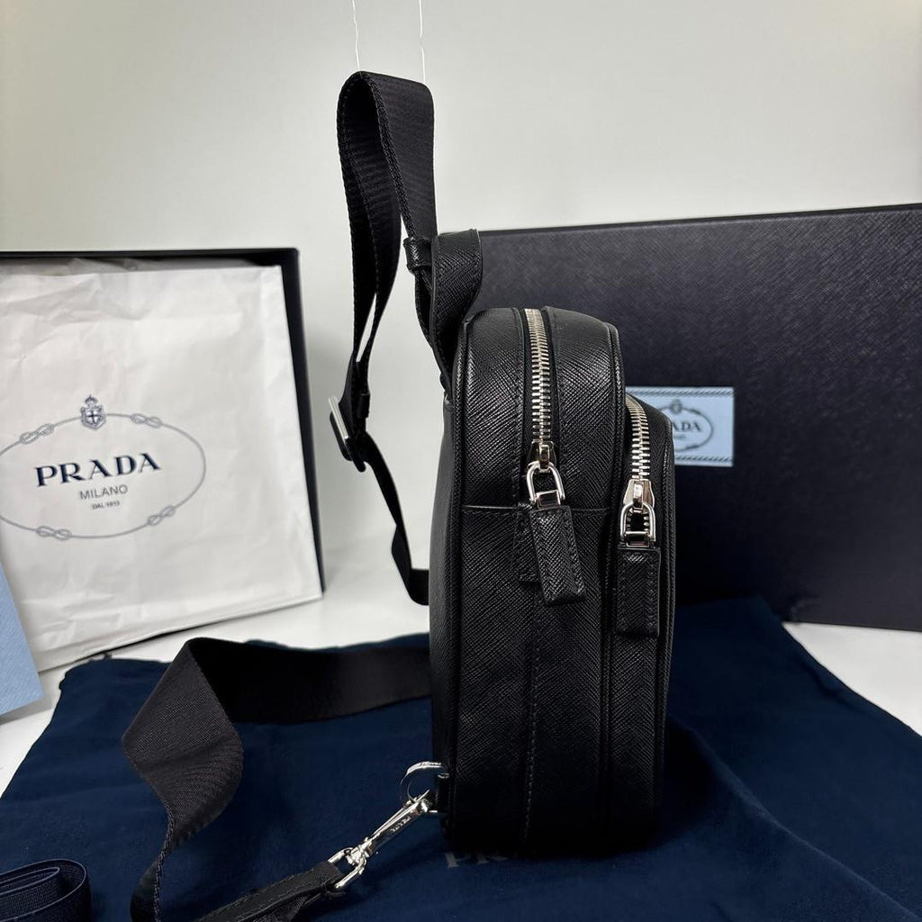 Prada Saffiano Leather Shoulder Bag Black — view 4