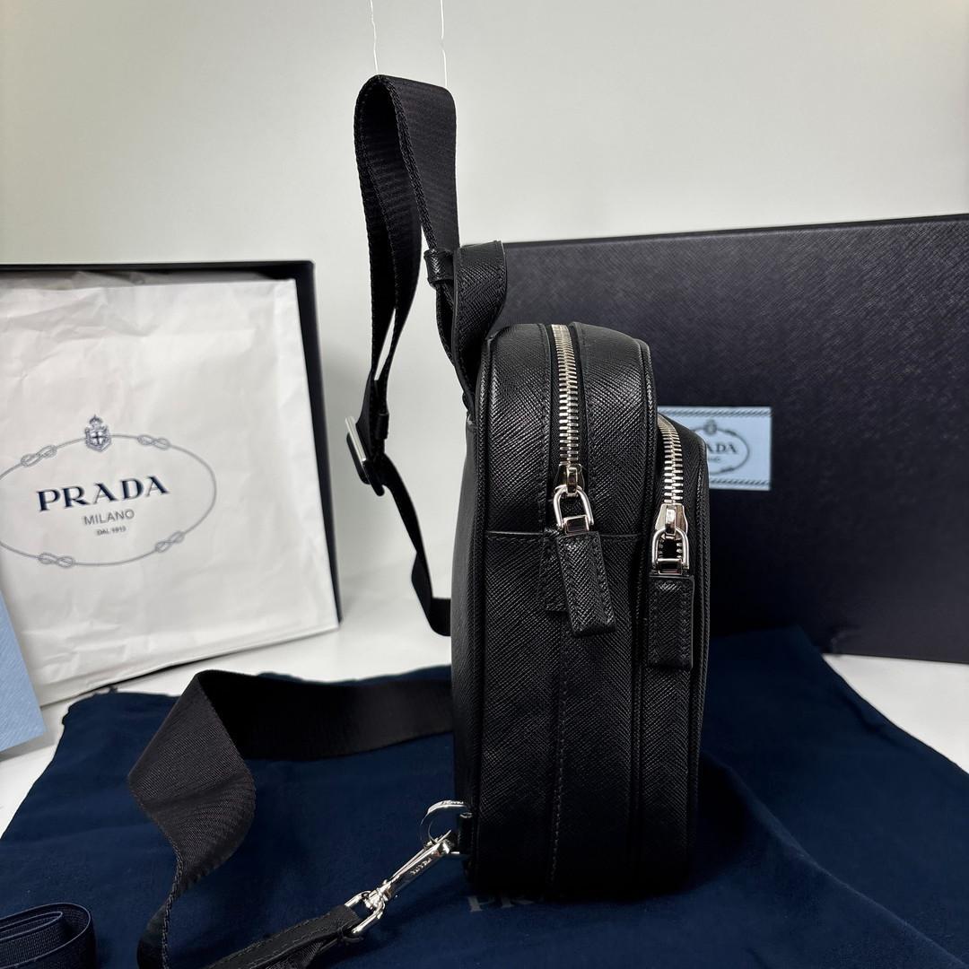 Prada Saffiano Leather Shoulder Bag Black — view 4