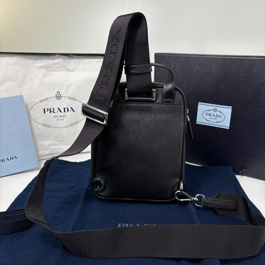 Prada Saffiano Leather Shoulder Bag Black — view 5