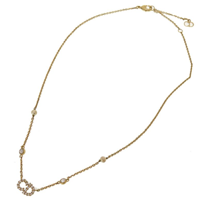 Christian Dior CD Logo Clairdlune Stone Faux Pearl Gold Necklace Accessory 0167 — view 4