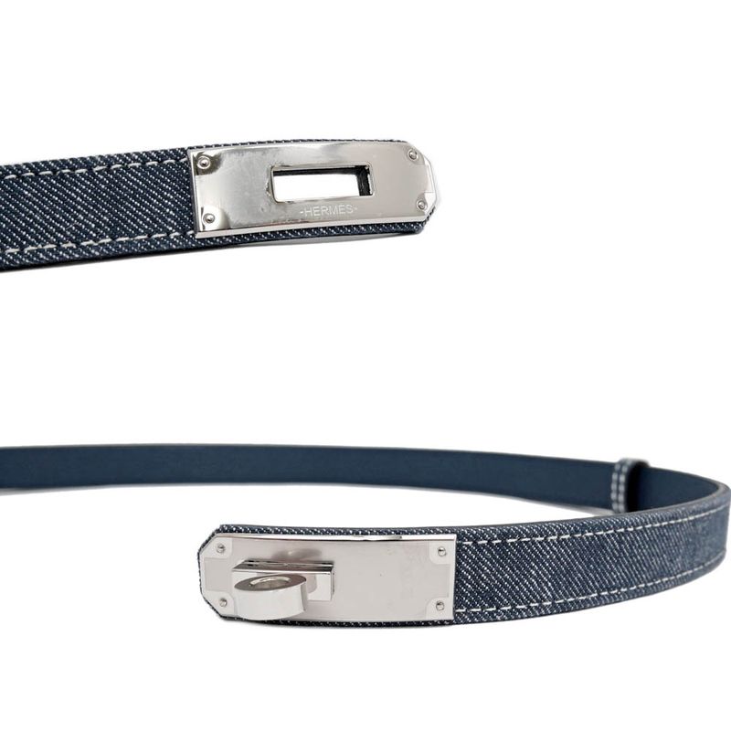 Hermes Kelly Belt 18 Denim Epson Blue Series Silver Hardware — view 8