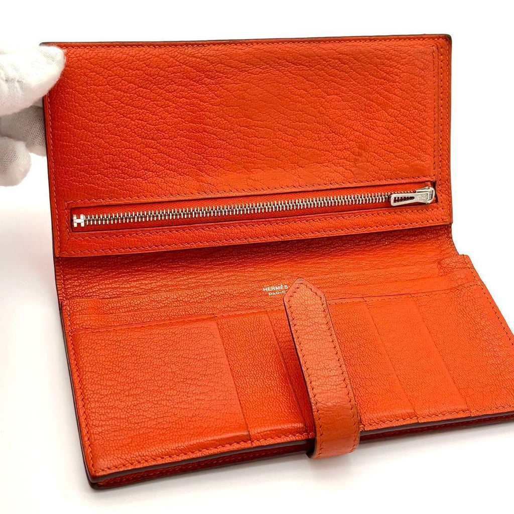 Hermes Chevre Misor Leather Orange Bearn Souffle Wallet — view 3
