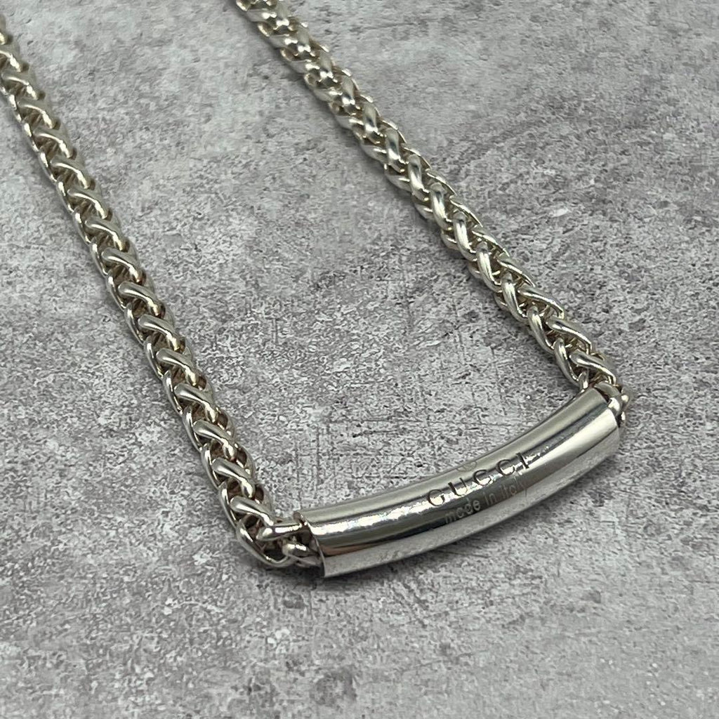 Gucci Logo Bar Necklace Braided Chain