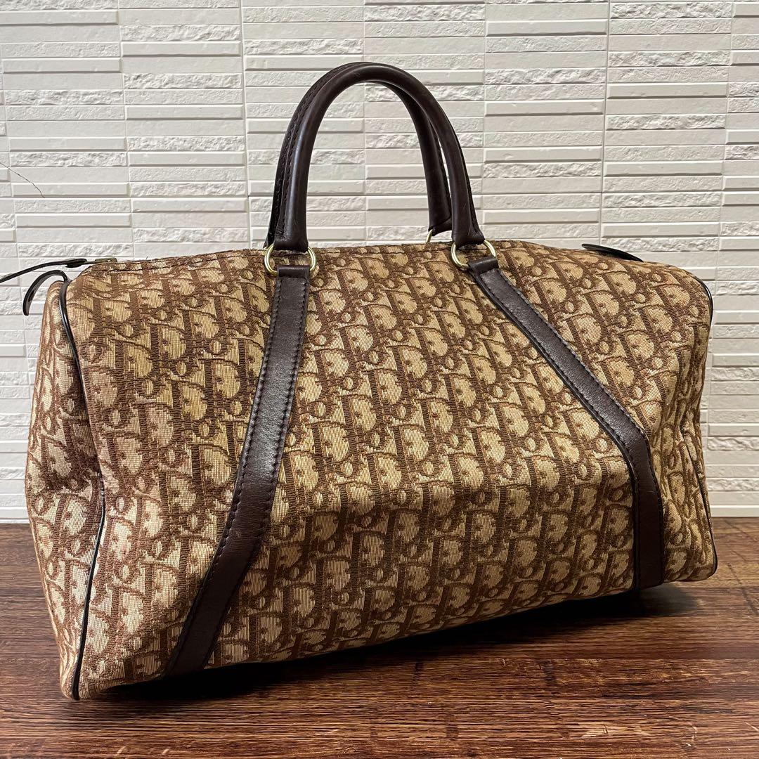 Dior Trotter Canvas Leather Boston Hand Bag Brown
