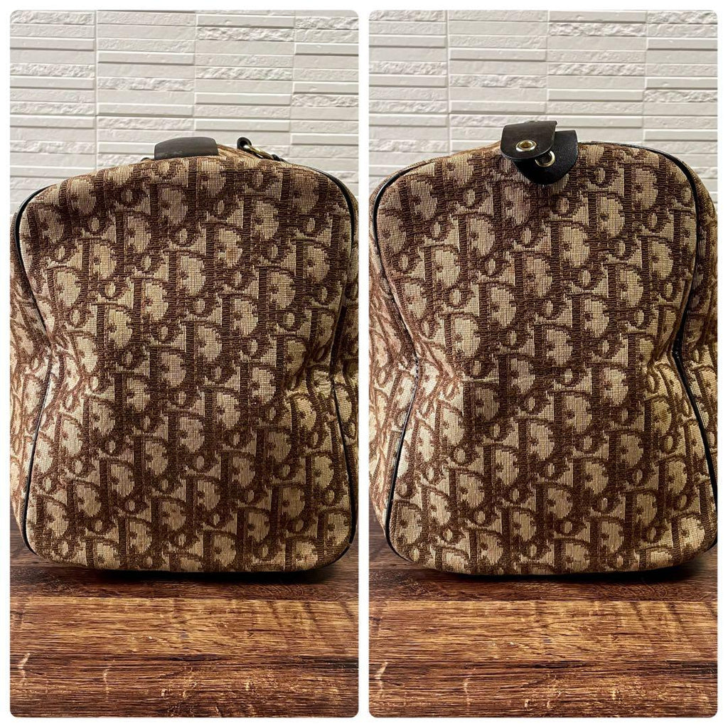 Dior Trotter Canvas Leather Boston Hand Bag Brown — view 3