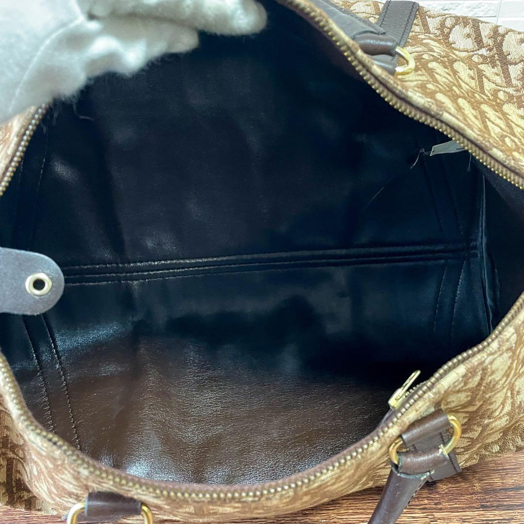 Dior Trotter Canvas Leather Boston Hand Bag Brown — view 8