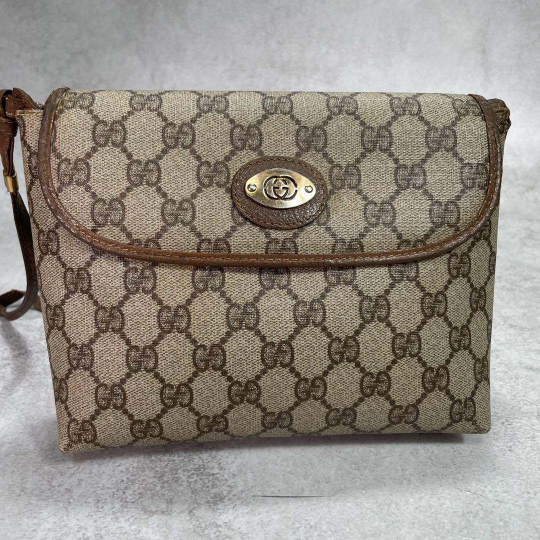 Gucci GG Shoulder Bag Brown Logo Gold Leather — view 2