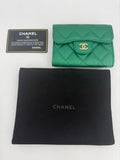 Chanel Emerald Green Metallic Caviar Leather Card Case
