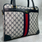 Gucci GG Sherry Line Tote Navy Leather Logo