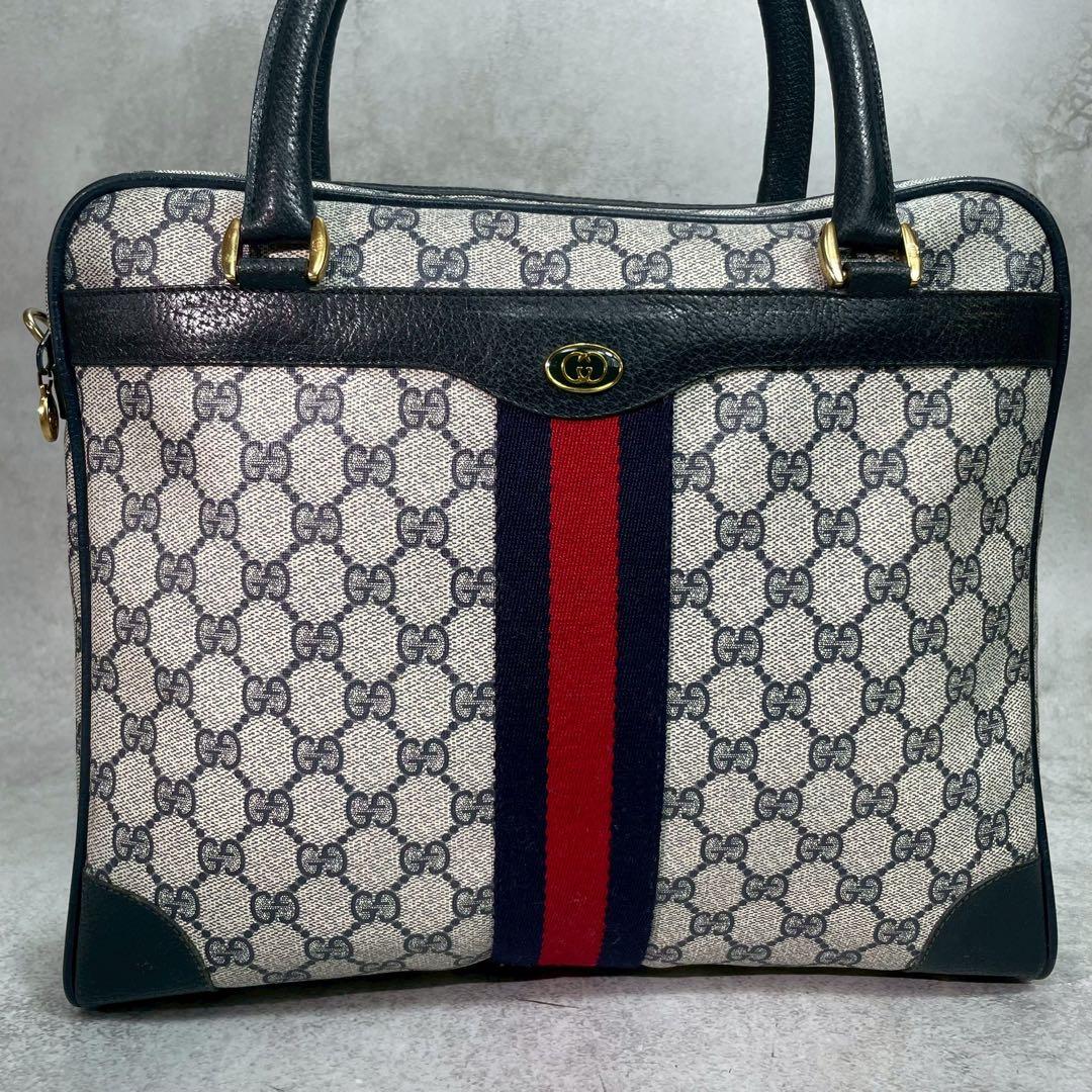 Gucci GG Sherry Line Tote Navy Leather Logo — view 2