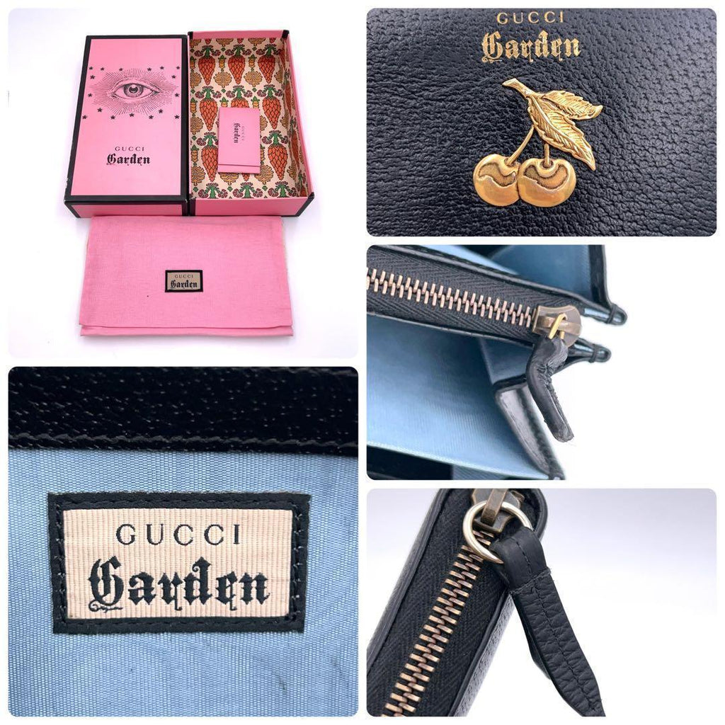 Gucci Box Garden Wallet Cherry Black Leather Zip Around — view 8
