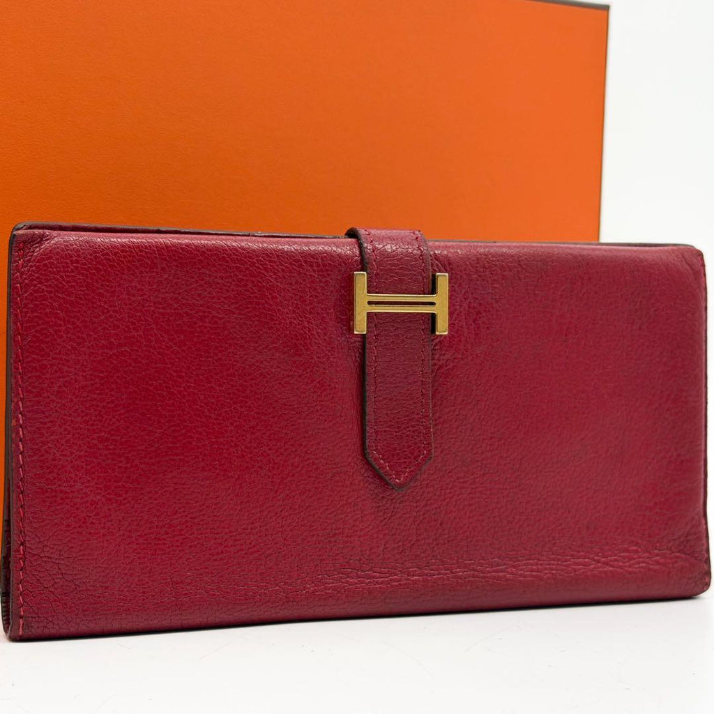 Hermes Bearn Classic Chevre Red Leather Wallet Bifold