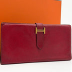 Hermes Bearn Classic Chevre Red Leather Wallet Bifold