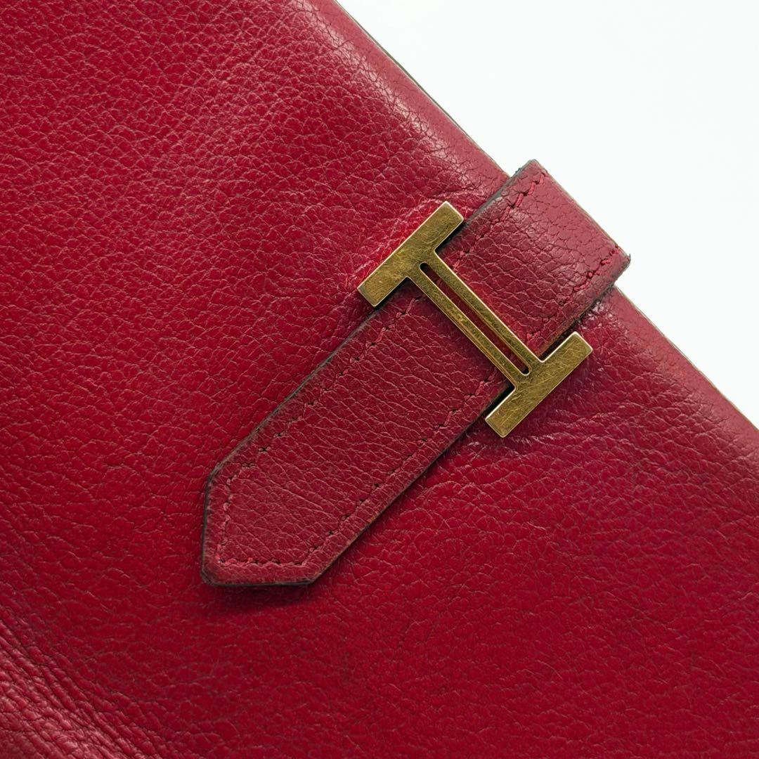 Hermes Bearn Classic Chevre Red Leather Wallet Bifold — view 4