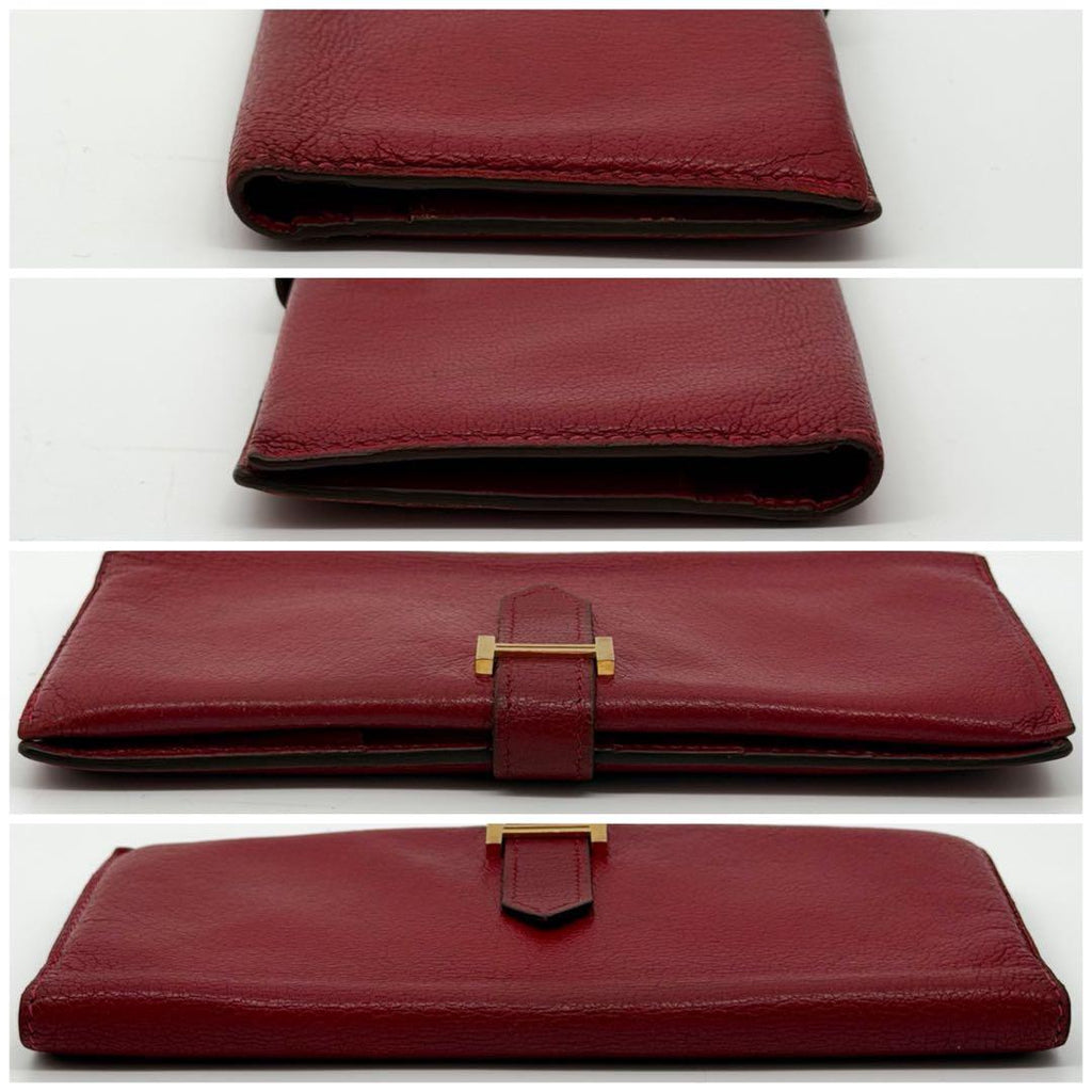 Hermes Bearn Classic Chevre Red Leather Wallet Bifold — view 5