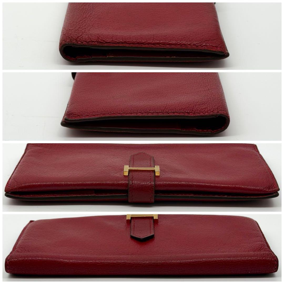 Hermes Bearn Classic Chevre Red Leather Wallet Bifold — view 5