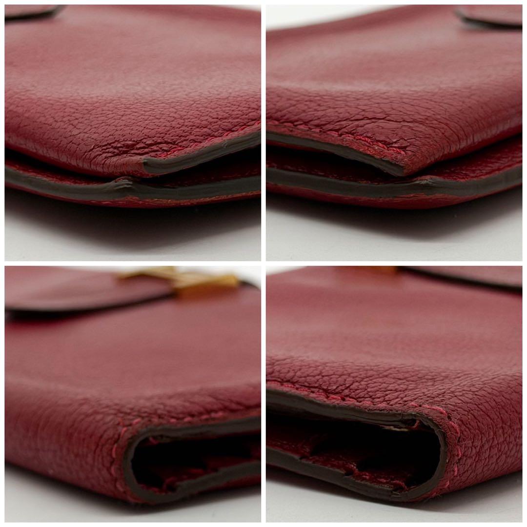 Hermes Bearn Classic Chevre Red Leather Wallet Bifold — view 6