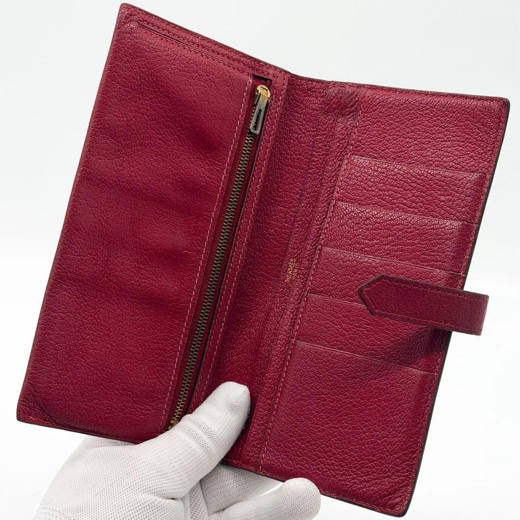 Hermes Bearn Classic Chevre Red Leather Wallet Bifold — view 7