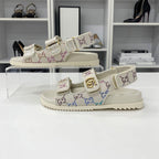 Gucci Double Rhinestone Fabric Leather Flat Sandals — view 3